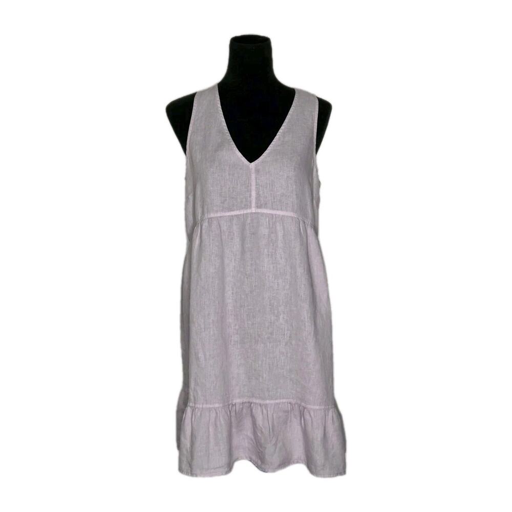 Cynthia Rowley Linen Babydoll Dress Ruffle Hem Sleeveless Relaxed Fit M